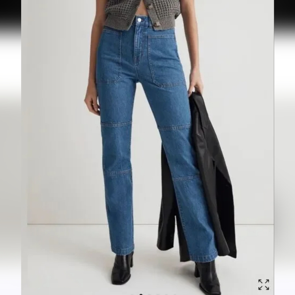 Madewell 90s Straight Cargo Carpenter Panel Denim Jeans Fenwood Wash Size 26